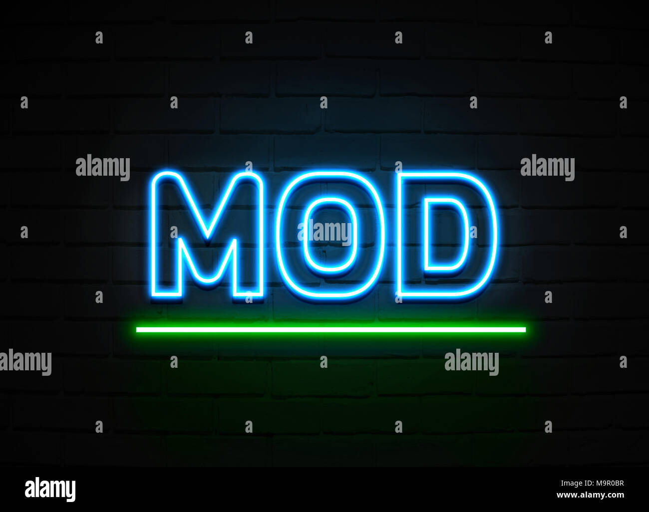 Mod neon sign - Glowing Neon Sign on brickwall wall - 3D rendered royalty free stock illustration. Stock Photo