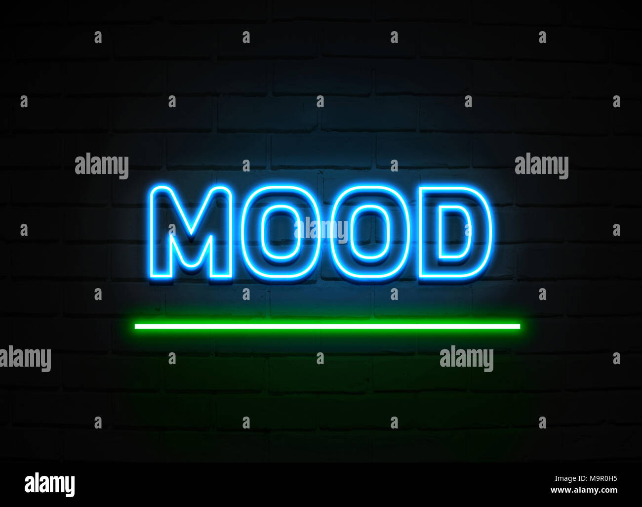 Mood neon sign - Glowing Neon Sign on brickwall wall - 3D rendered royalty free stock illustration. Stock Photo