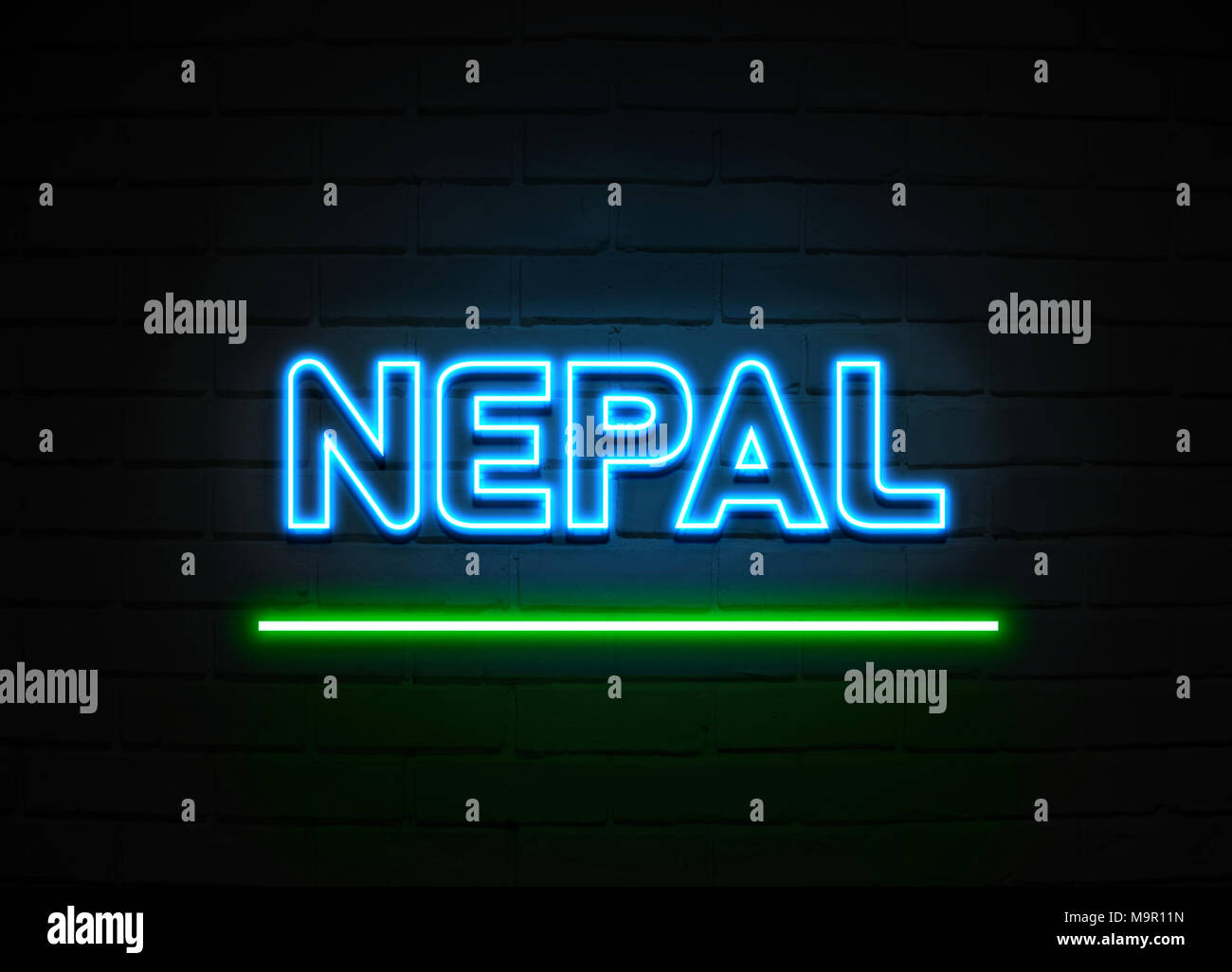 Nepal neon sign Glowing Neon Sign on brickwall wall 3D rendered
