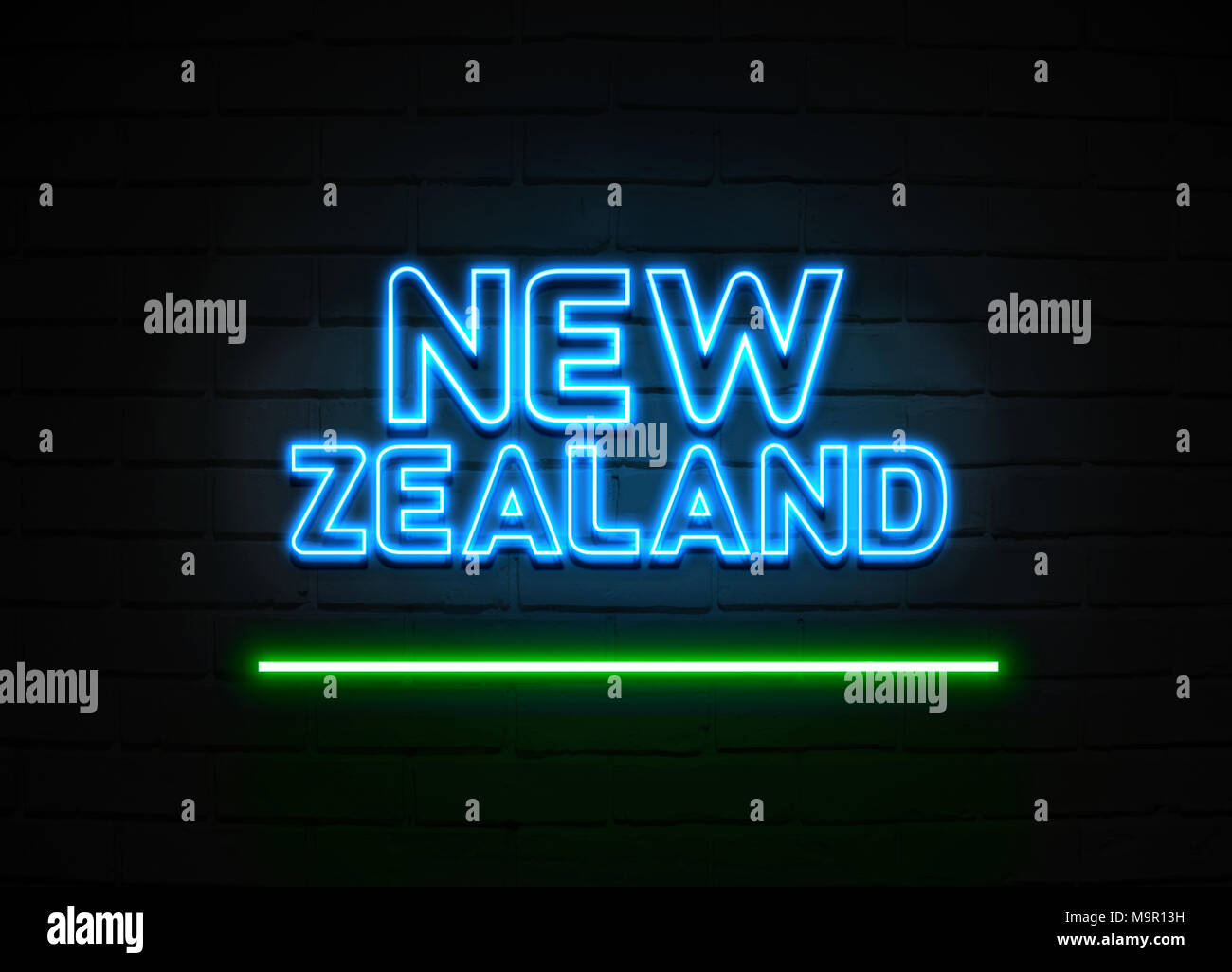 New Zealand neon sign Glowing Neon Sign on brickwall wall 3D