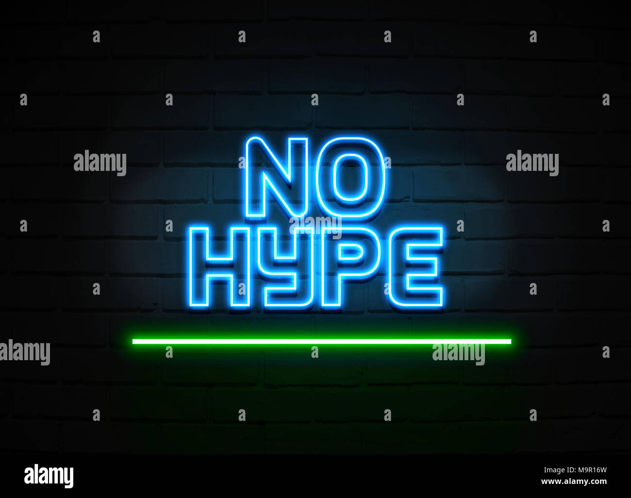No Hype neon sign Glowing Neon Sign on brickwall wall 3D rendered