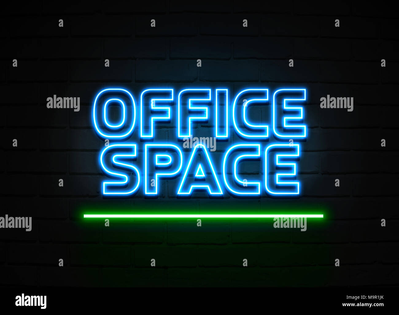Office Space neon sign Glowing Neon Sign on brickwall wall 3D