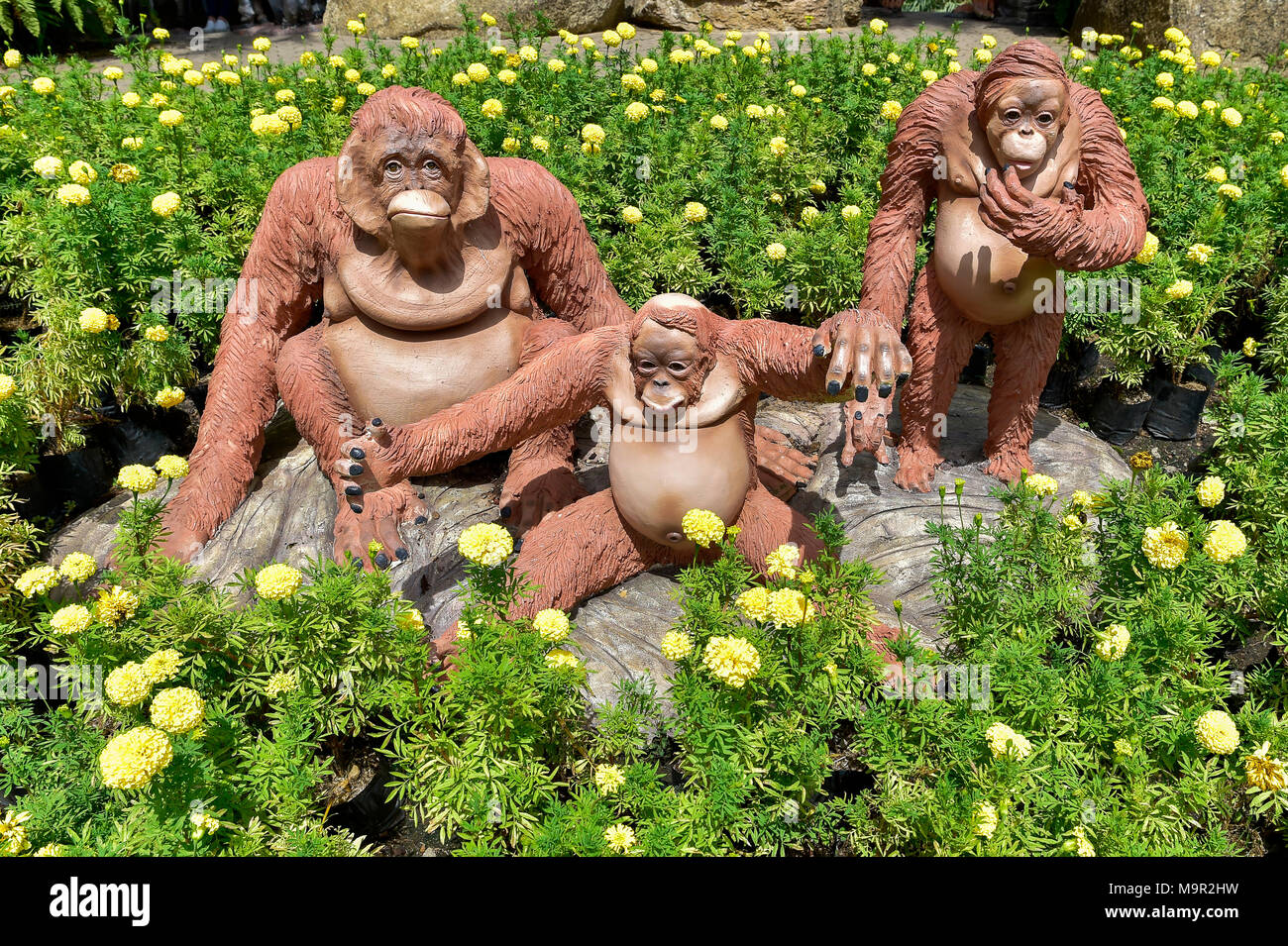 Orang Utan figures, Nong Nooch Tropical Botanical Garden, Pattaya, Thailand Stock Photo