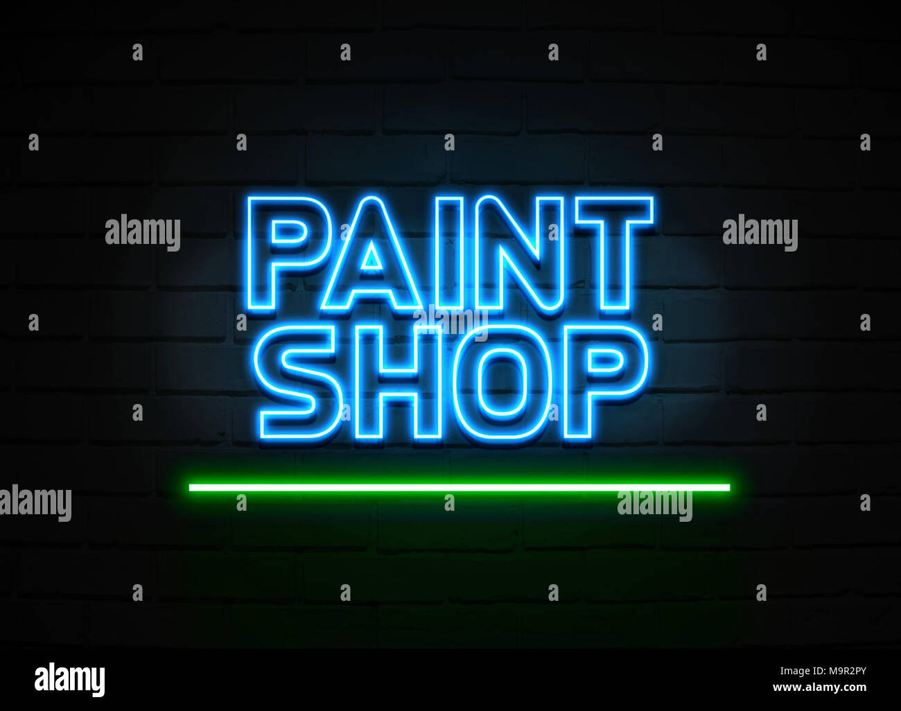 Paint Shop Neon Sign Glowing Neon Sign On Brickwall Wall 3D
