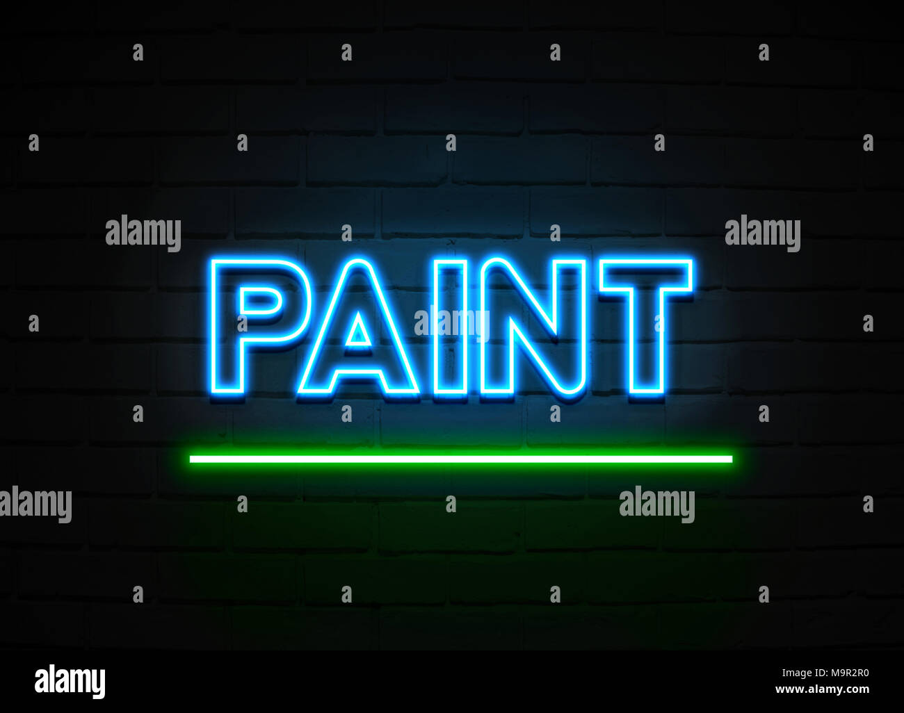 Paint Neon Sign Glowing Neon Sign On Brickwall Wall 3D Rendered