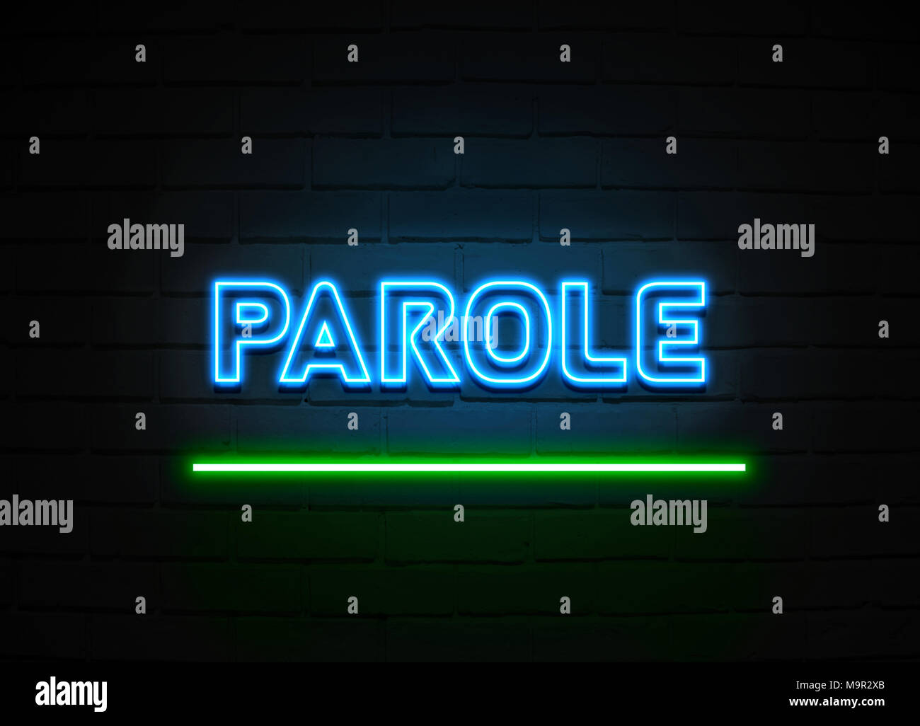 Parole neon sign - Glowing Neon Sign on brickwall wall - 3D rendered royalty free stock illustration. Stock Photo