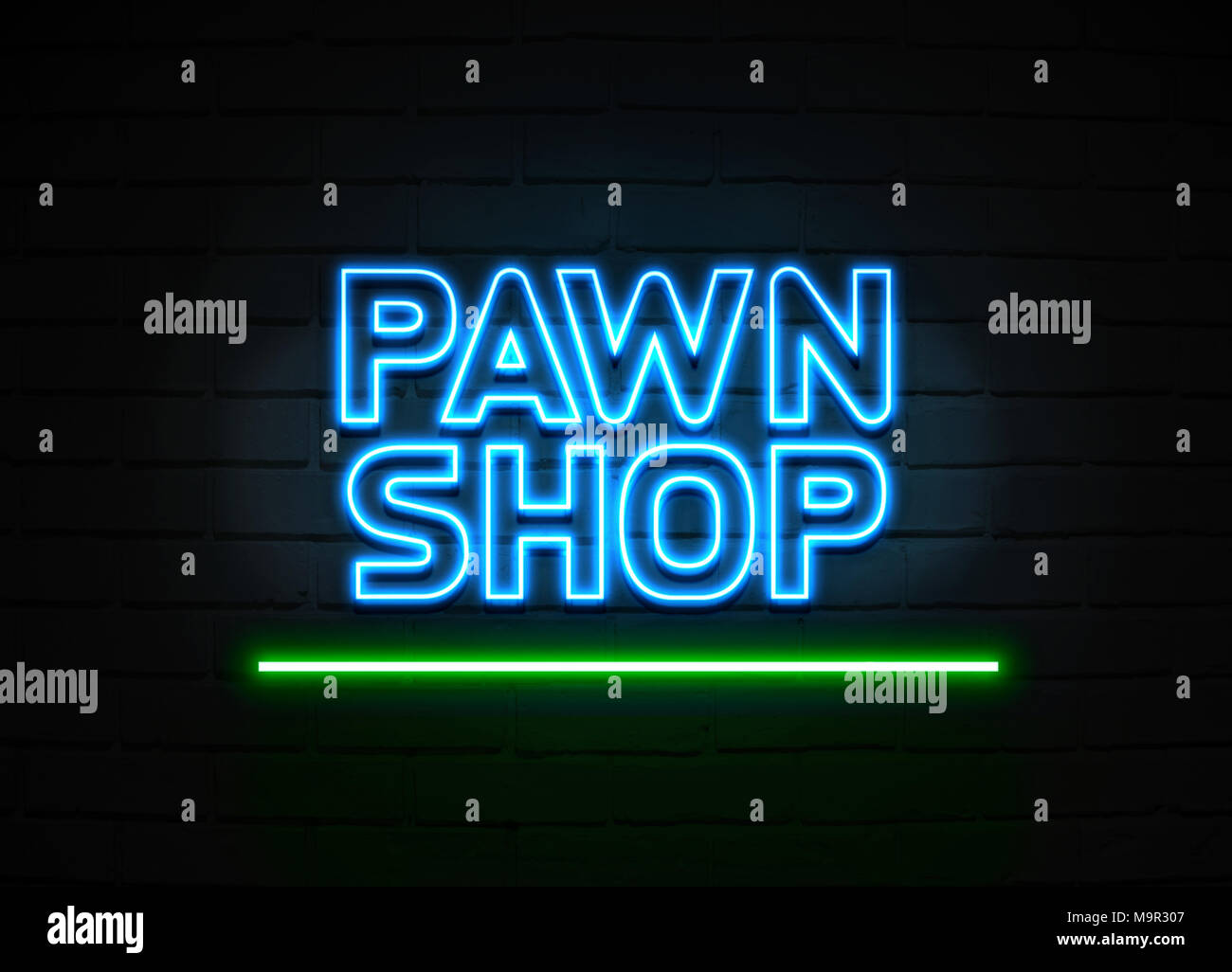 Pawn Shop neon sign - Glowing Neon Sign on brickwall wall - 3D rendered royalty free stock illustration. Stock Photo