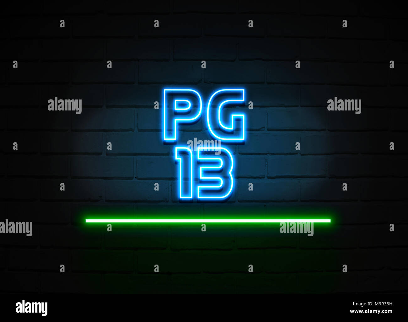 Pg 13 Neon Sign Glowing Neon Sign On Brickwall Wall 3d Rendered Royalty Free Stock Illustration Stock Photo Alamy