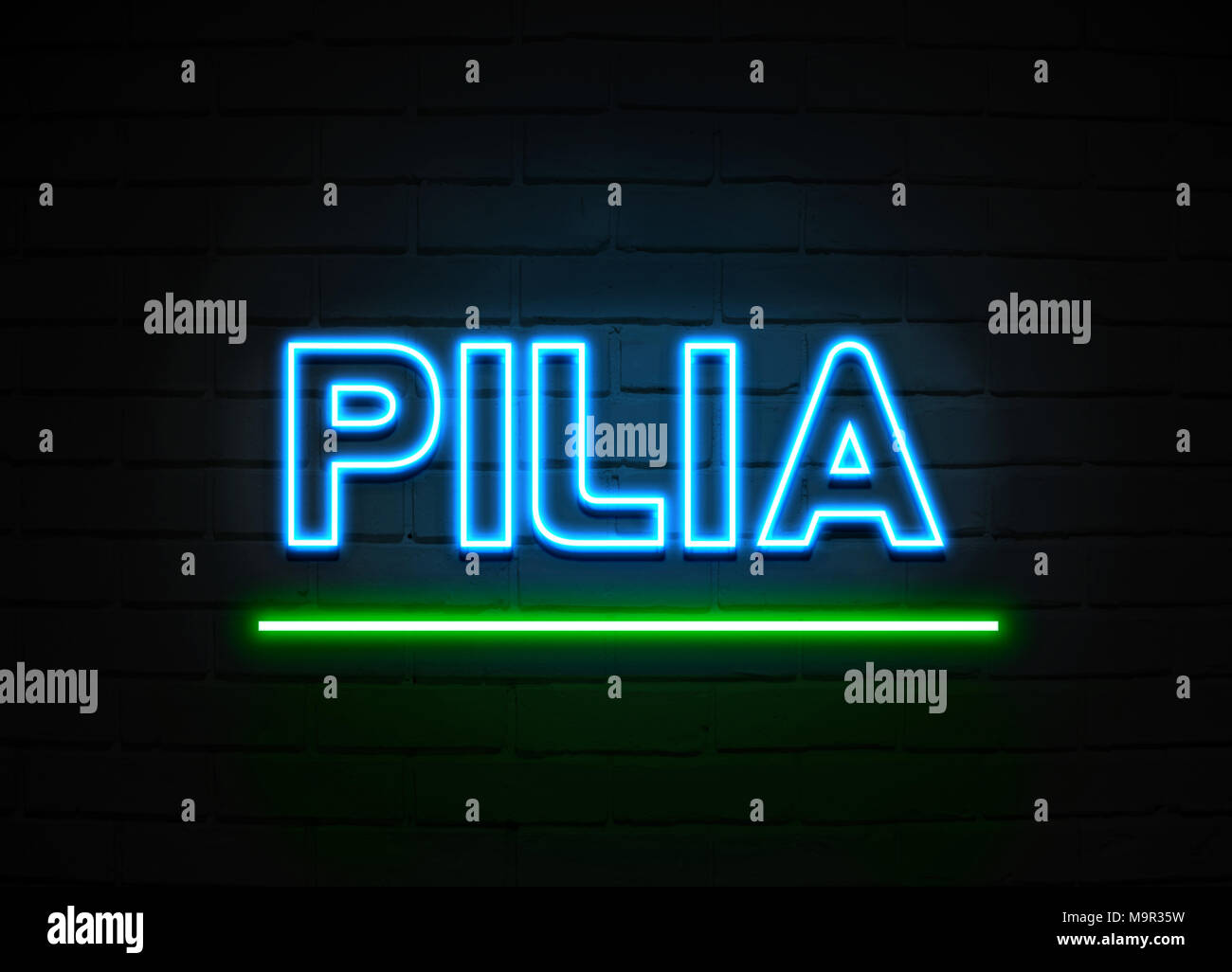 Pilia neon sign - Glowing Neon Sign on brickwall wall - 3D rendered ...