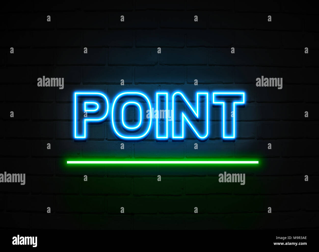 Point neon sign Glowing Neon Sign on brickwall wall 3D rendered