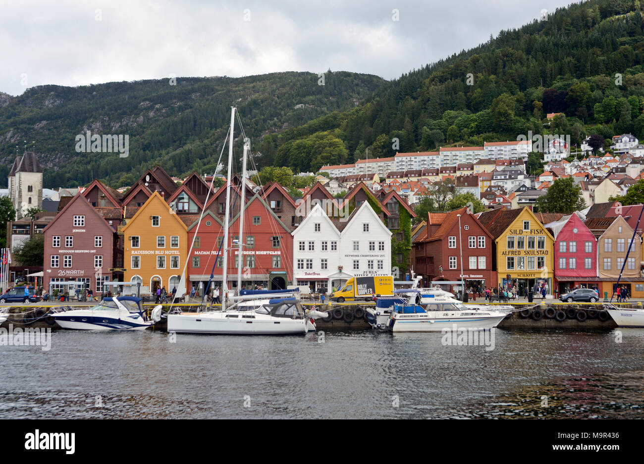 Bergen harbor and Bryggen street, Norway Stock Photo