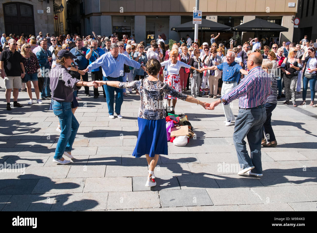 Catlan dancers in Placa Nova, Barcelona Stock Photo