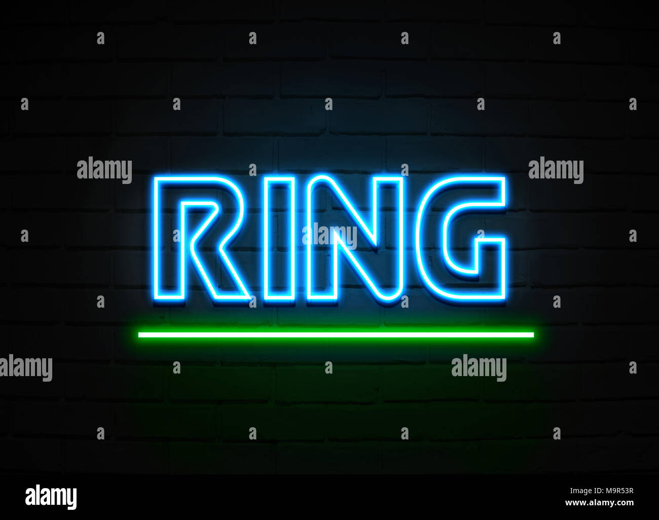 Ring neon sign - Glowing Neon Sign on brickwall wall - 3D rendered