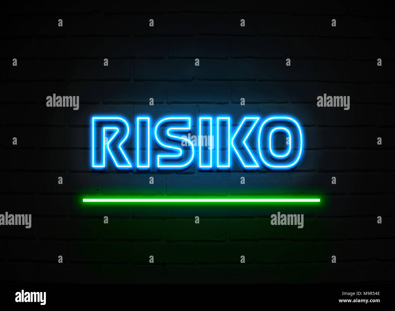 Risiko neon sign - Glowing Neon Sign on brickwall wall - 3D rendered royalty free stock illustration. Stock Photo