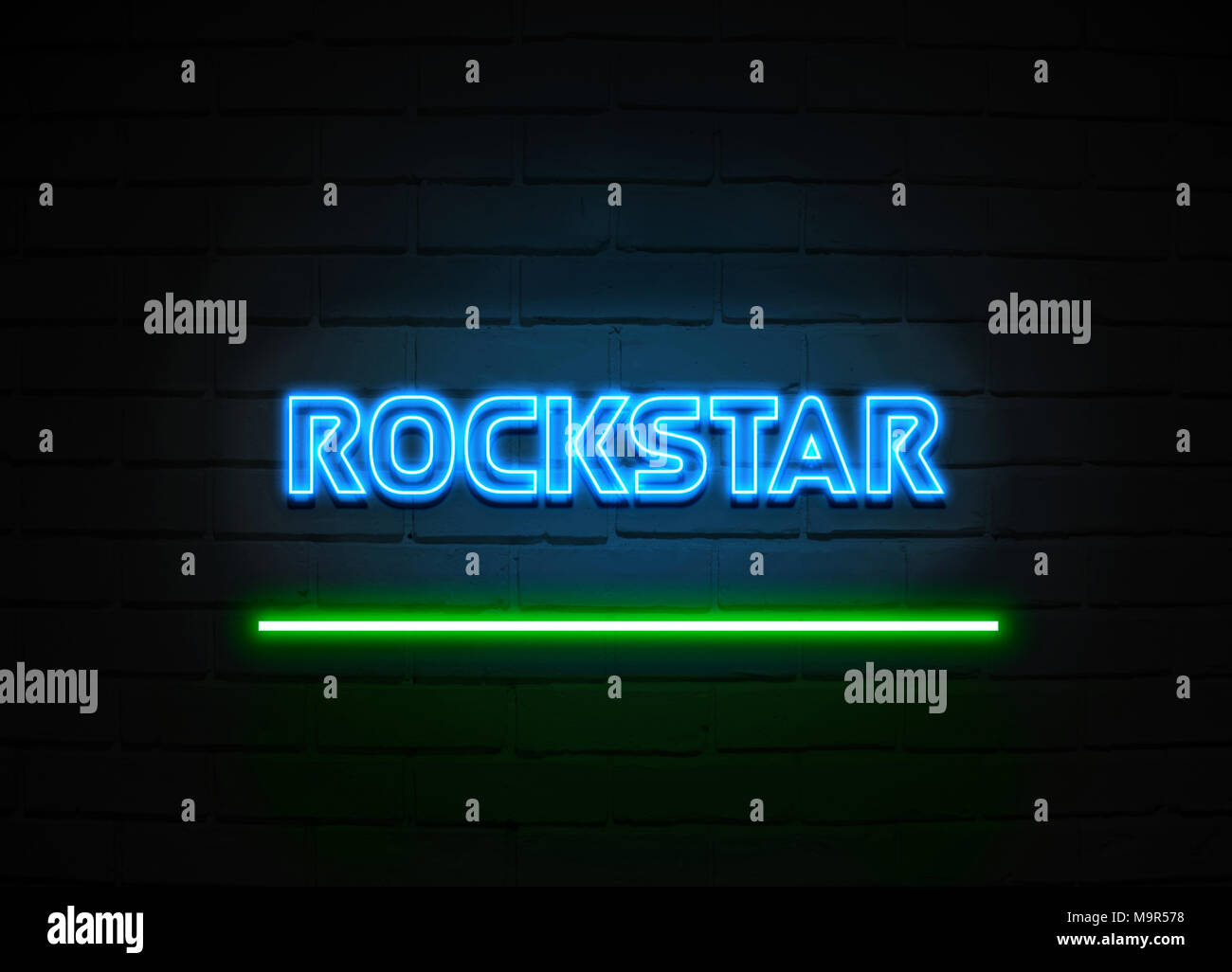 Rockstar neon sign Glowing Neon Sign on brickwall wall 3D rendered