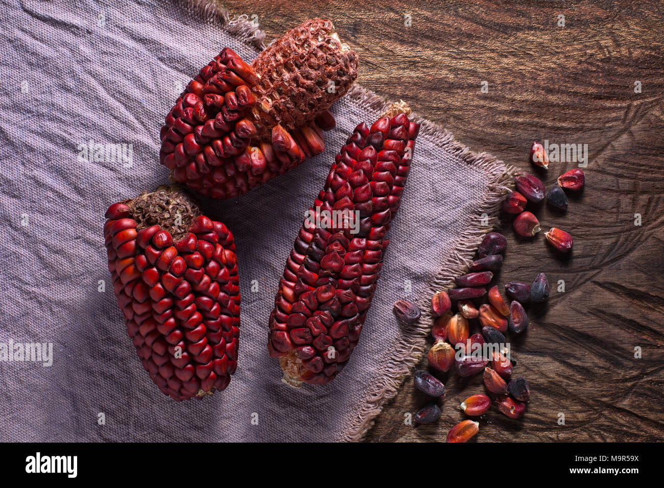 heirloom corn from Ecuador in rustic setting Stock Photo