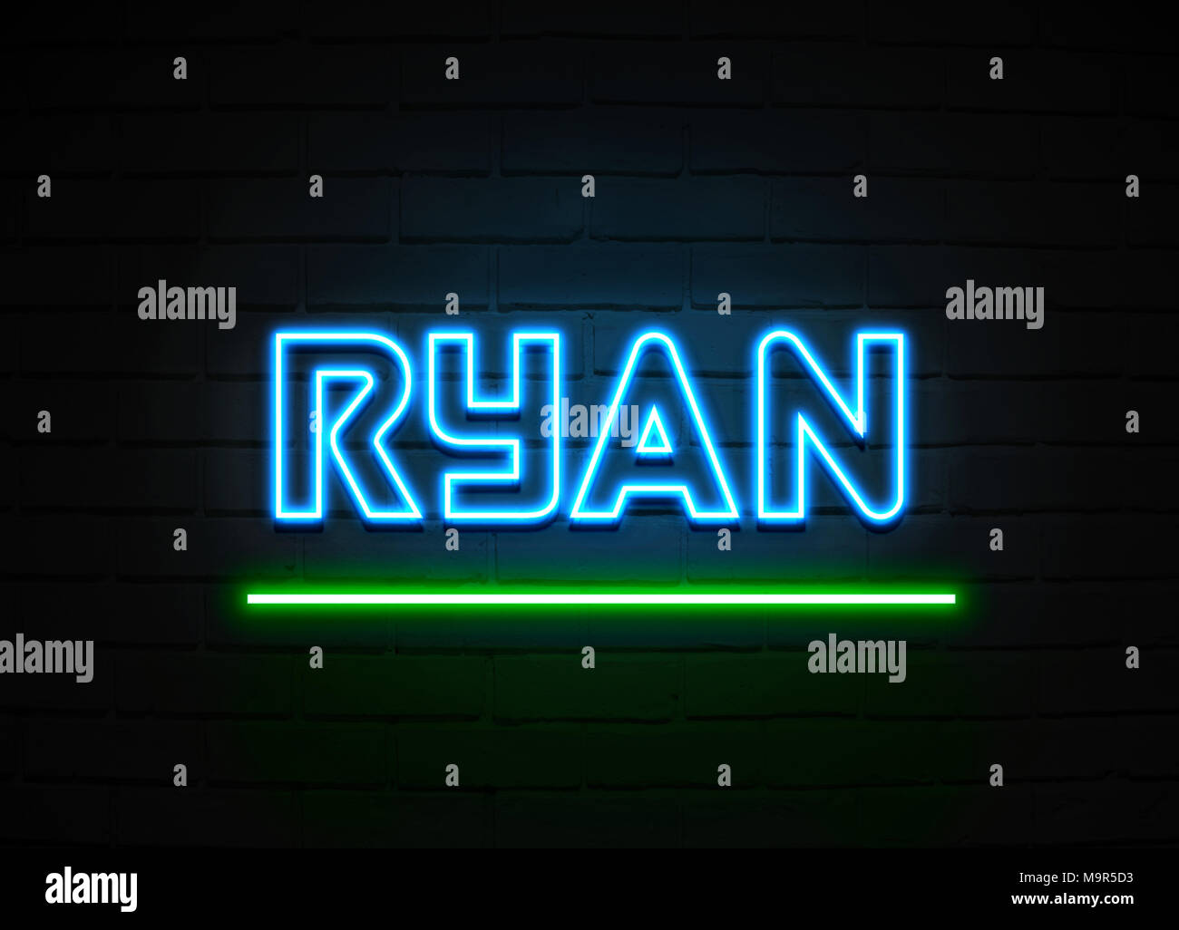 Ryan neon sign - Glowing Neon Sign on brickwall wall - 3D rendered