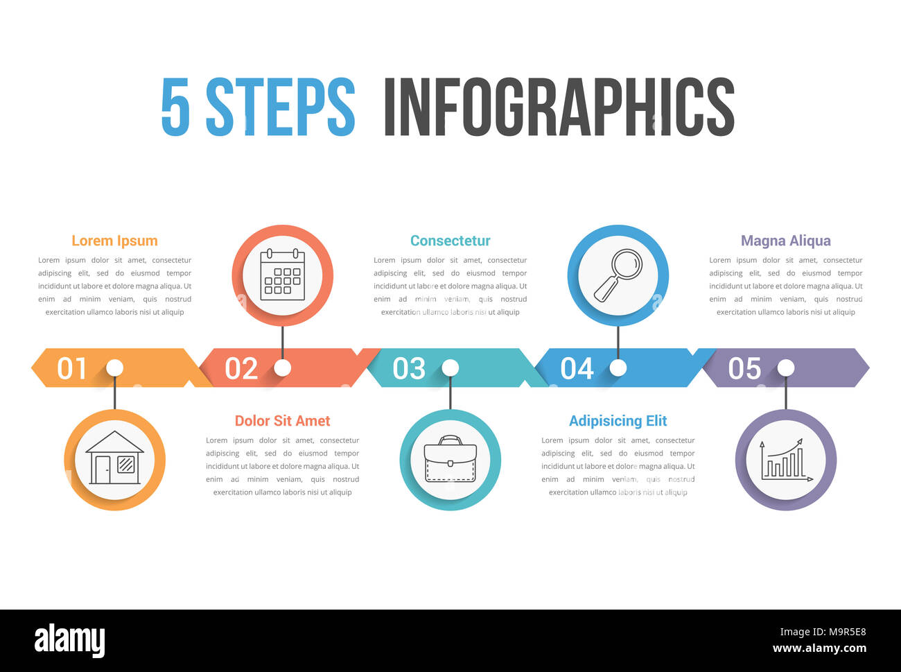 Five steps infographics, process diagram, can be used as workflow, options, timeline, vector eps10 illustration Stock Photo