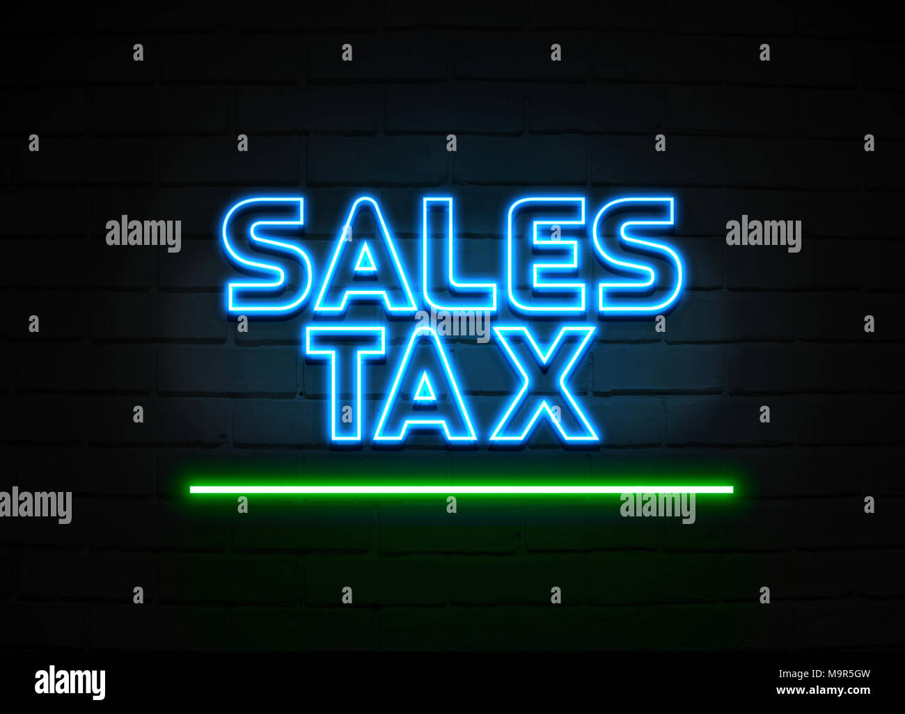 Sales Tax neon sign - Glowing Neon Sign on brickwall wall - 3D rendered royalty free stock illustration. Stock Photo