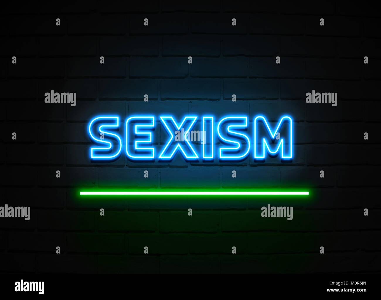 Sexism neon sign - Glowing Neon Sign on brickwall wall - 3D rendered royalty free stock illustration. Stock Photo