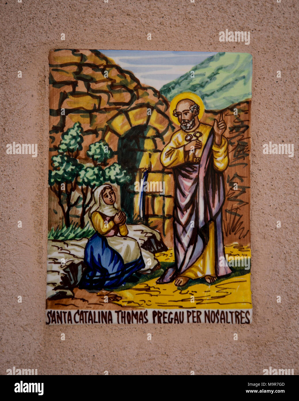 Religious wall plaque at Port de Valldemossa, Mallorca, Spain Stock Photo