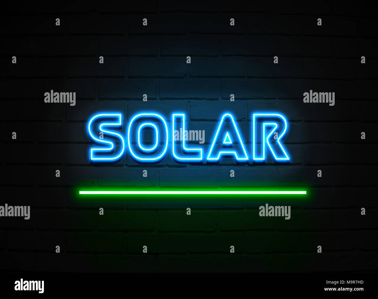 Solar neon sign - Glowing Neon Sign on brickwall wall - 3D rendered royalty  free stock illustration Stock Photo - Alamy