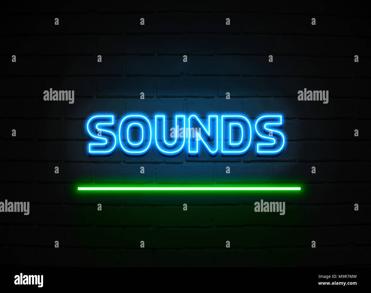 Sounds neon sign Glowing Neon Sign on brickwall wall 3D rendered