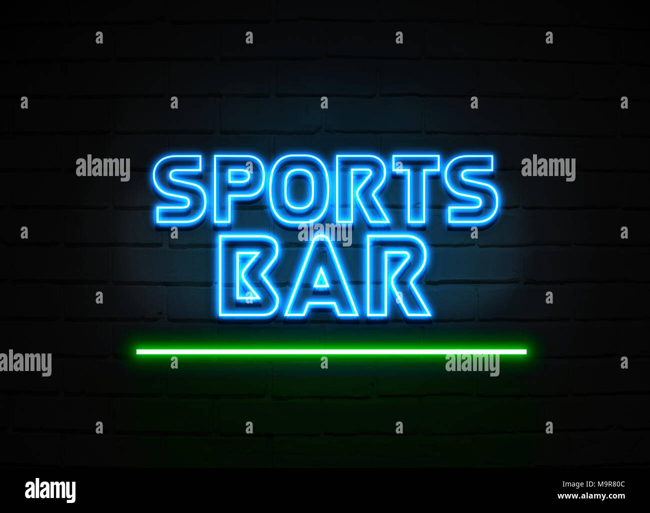 Sports Bar neon sign Glowing Neon Sign on brickwall wall 3D