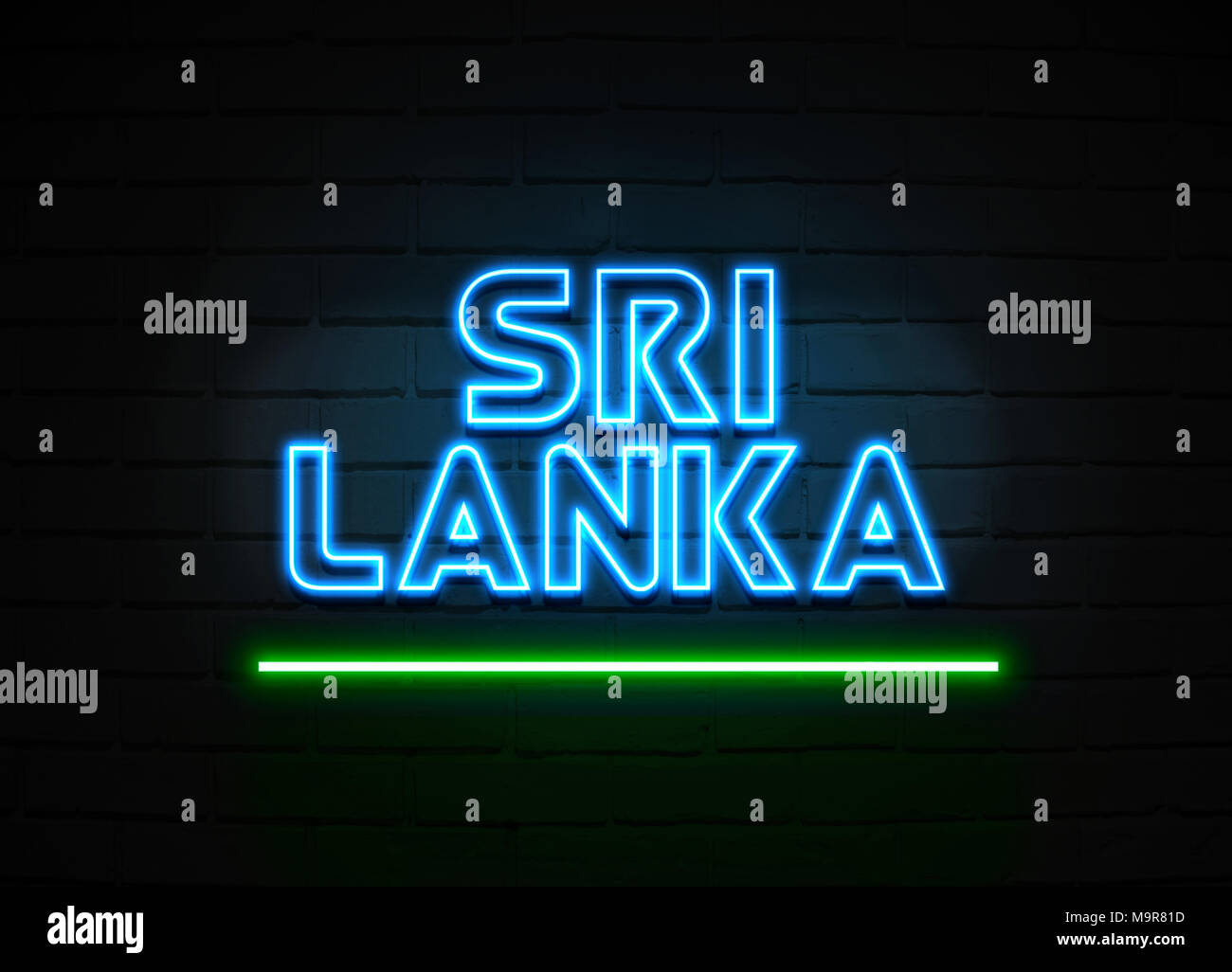 Sri Lanka neon sign Glowing Neon Sign on brickwall wall 3D rendered