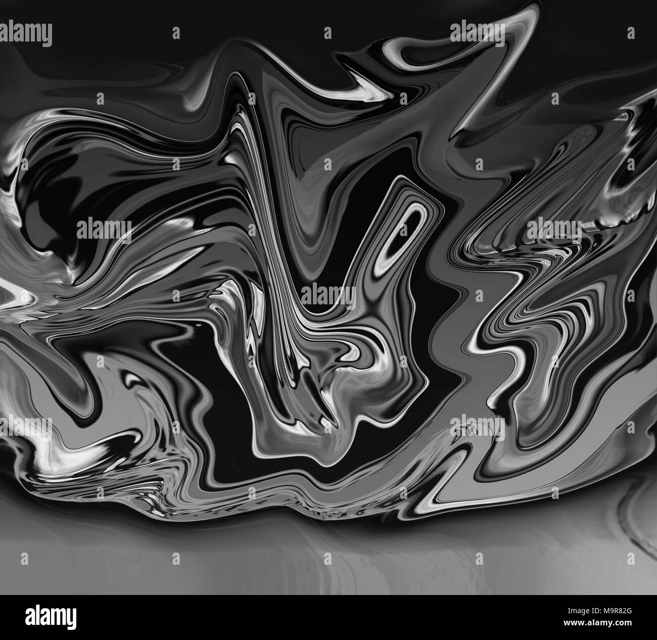 Marble aluminium digital illustration. Black grey chrome liquid texture. Abstract ink marbling pattern background. Steel effect backdrop. Stock Photo