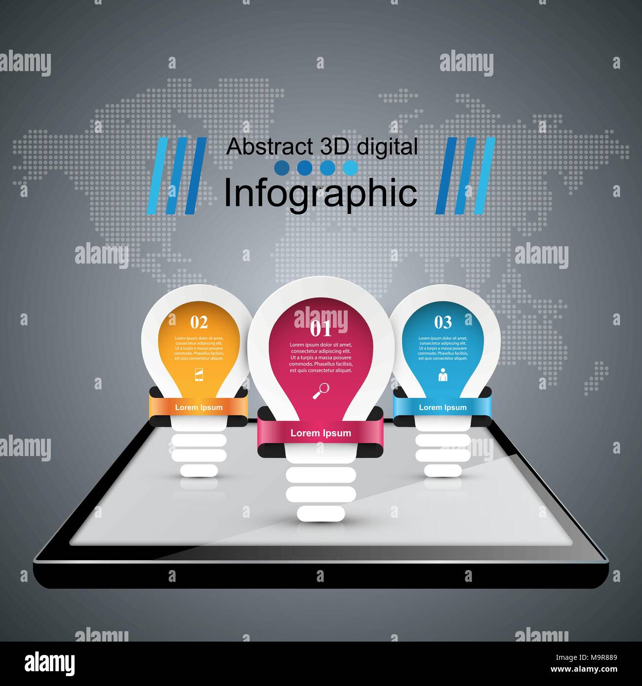 Infographic design. Bulb, Light, digital gadget icon. Stock Vector