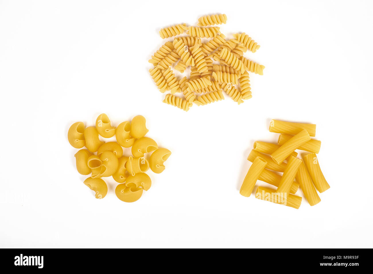 Different types of pasta isolated on white Stock Photo
