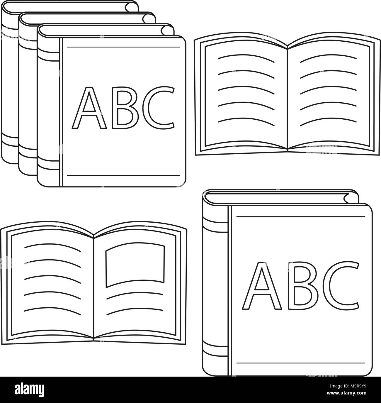 Line art black and white open close book set Stock Vector Image & Art