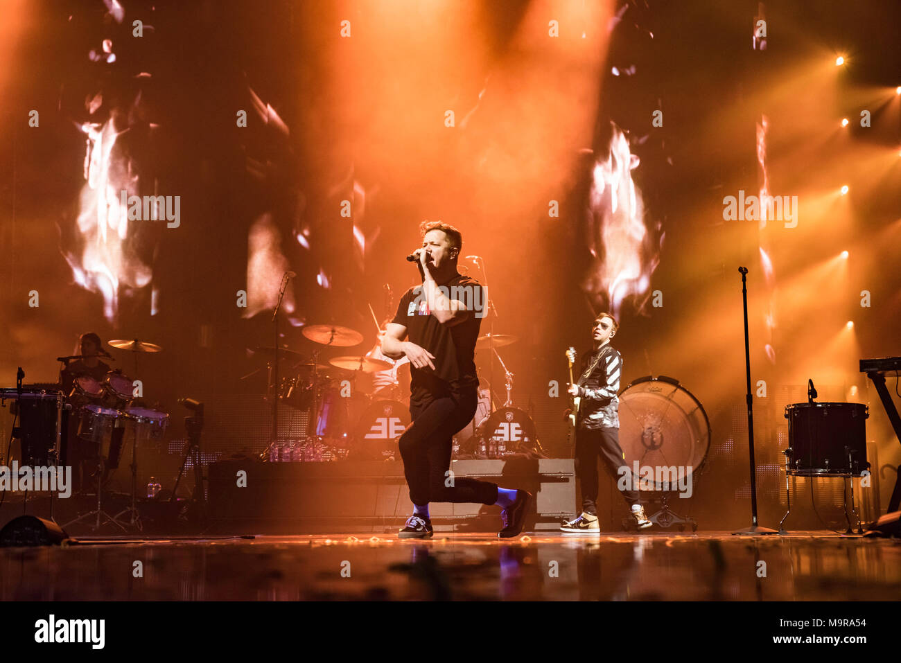 Imagine Dragons perform to an adoring Glasgow crowd at the SSE Hydro, big performance from band and crowd. Stock Photo