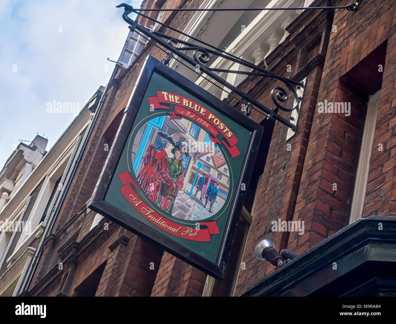 LONDON, UK MARCH 08, 2018 Sign for the Blue Posts Pub in Kingley