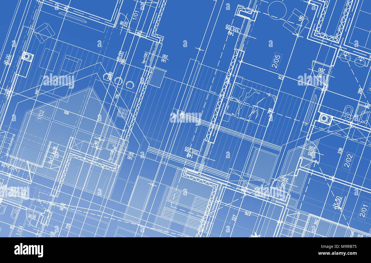 House Project Blueprint Background Illustration. Architectural Backdrop Stock Photo