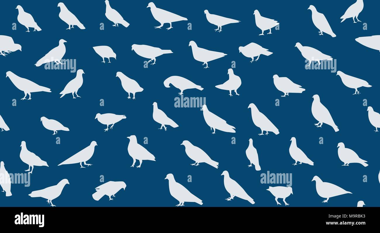 Seamless pigeons pattern in silhouette, vector art design Stock Vector