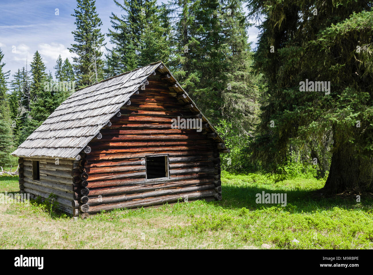 Replica of the Landis cabin built in 1918 for the Forest Service Fire Guard Stock Photo