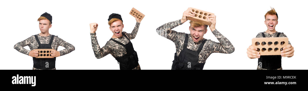 Funny soldier isolated on white Stock Photo