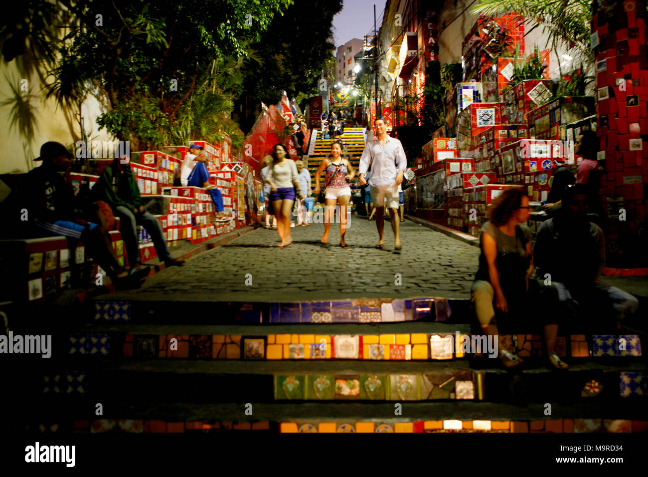 Escadaria Selar—n, also known as the 'Selaron Steps', is a set of world-famous steps in Rio de Janeiro, Brazil. They are the work of Chilean-born arti Stock Photo