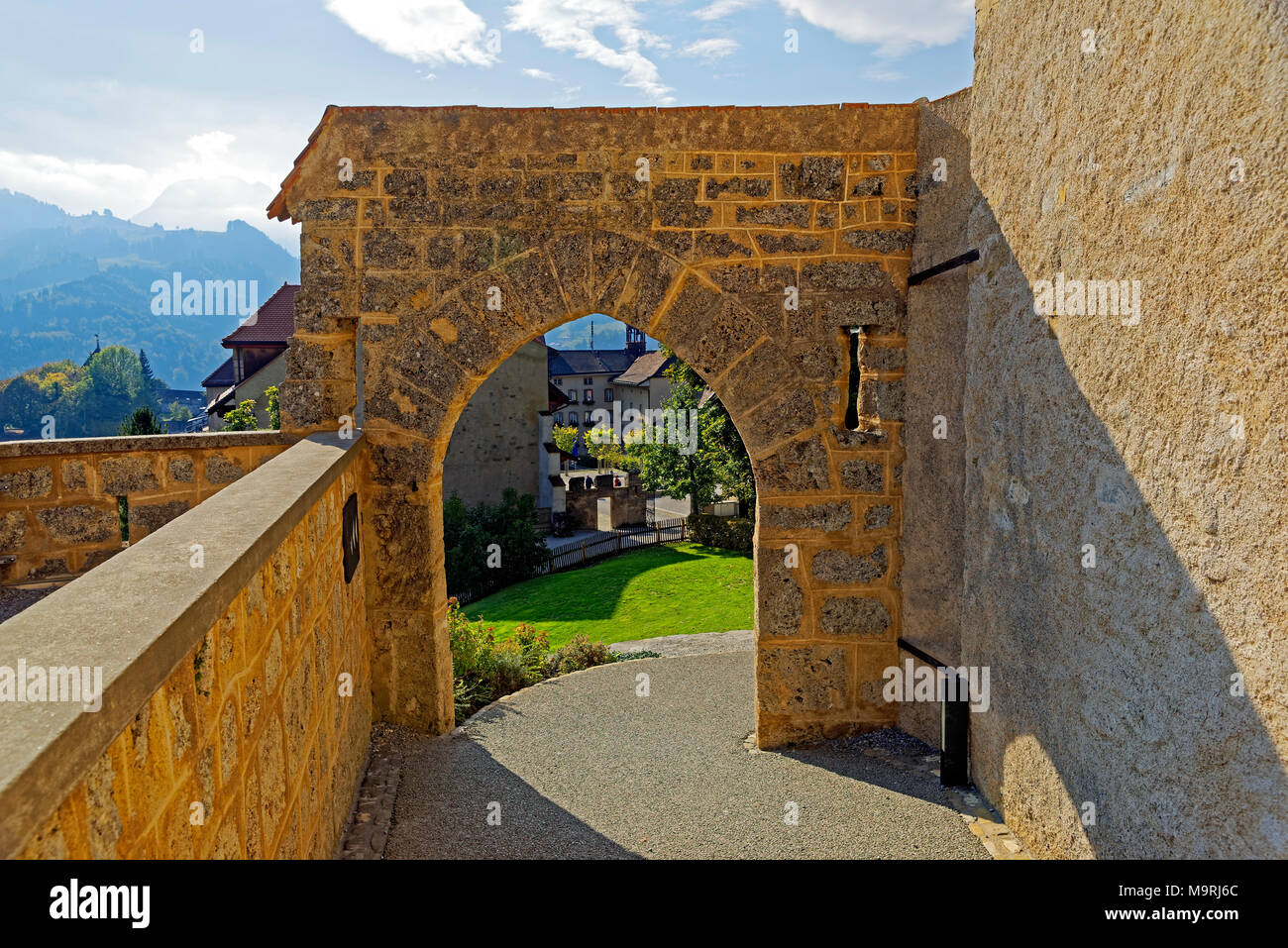 Europe, Switzerland, Freiburg, gruyere cheese, Rue you Château, Château de  gruyere cheese, architecture, trees, buildings, historically, place of inte  Stock Photo - Alamy