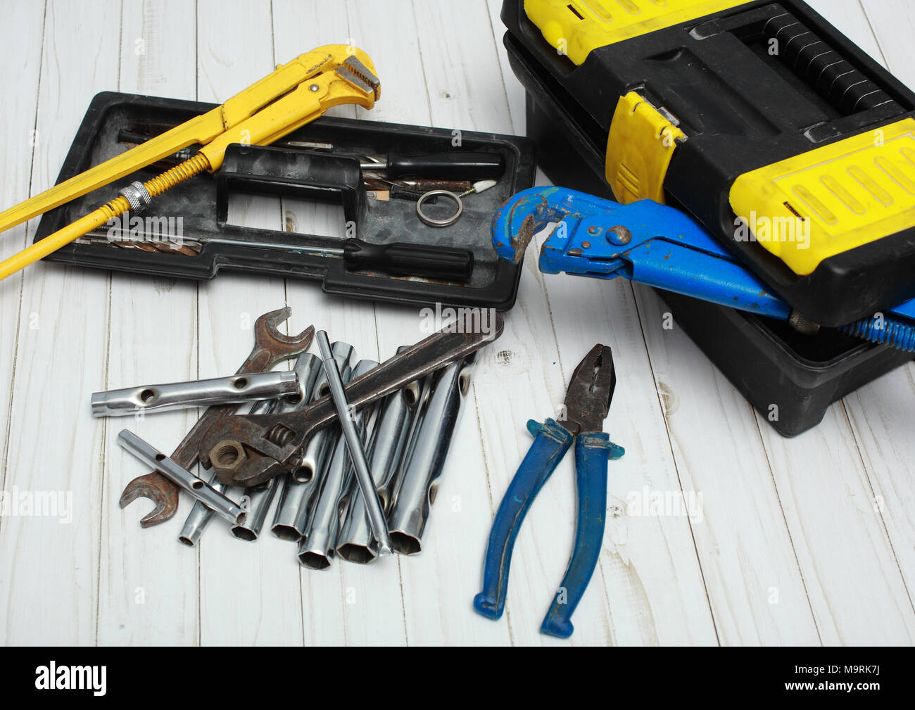 Master tools for home repair and plumbing. Stock Photo