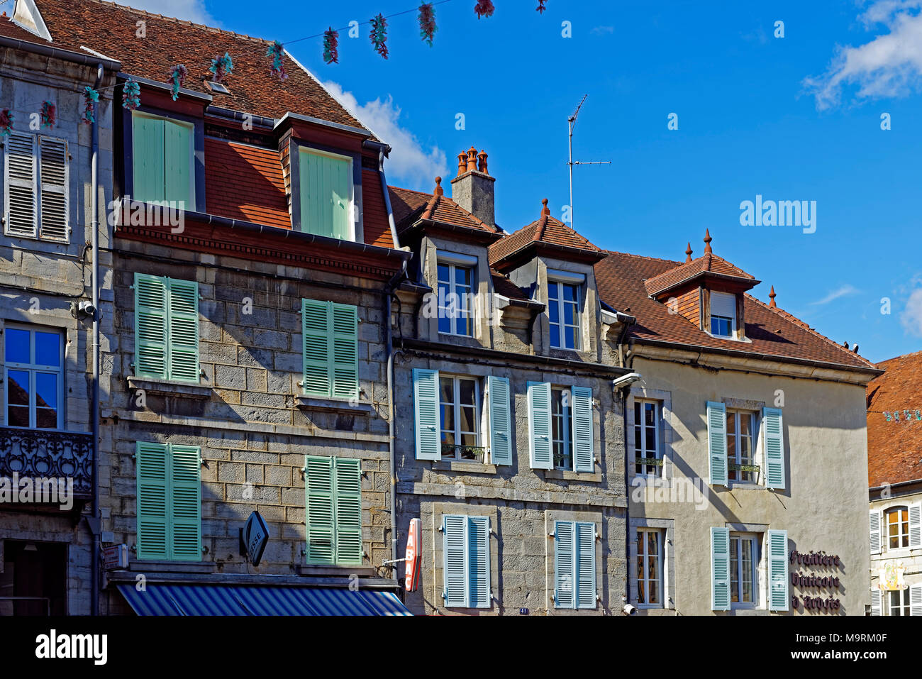 Europe, France, Jura (France - Comté), Arbois, Place de la Liberté, Place de la Liberté, houses, typically, architecture, building, historically, plac Stock Photo