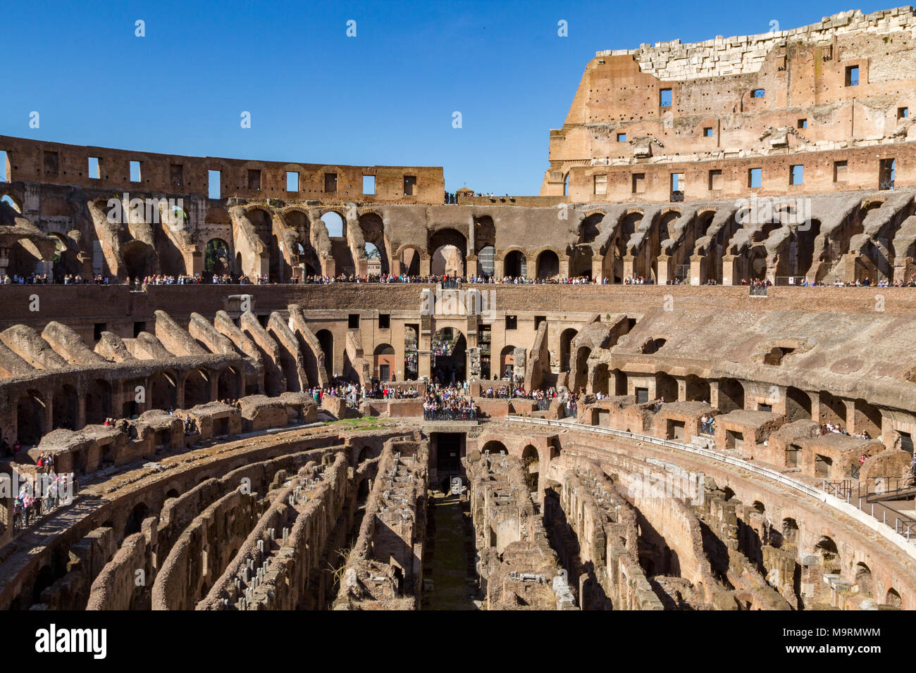 De cavea of the big historical Colosseum in Rome, Italy Stock Photo