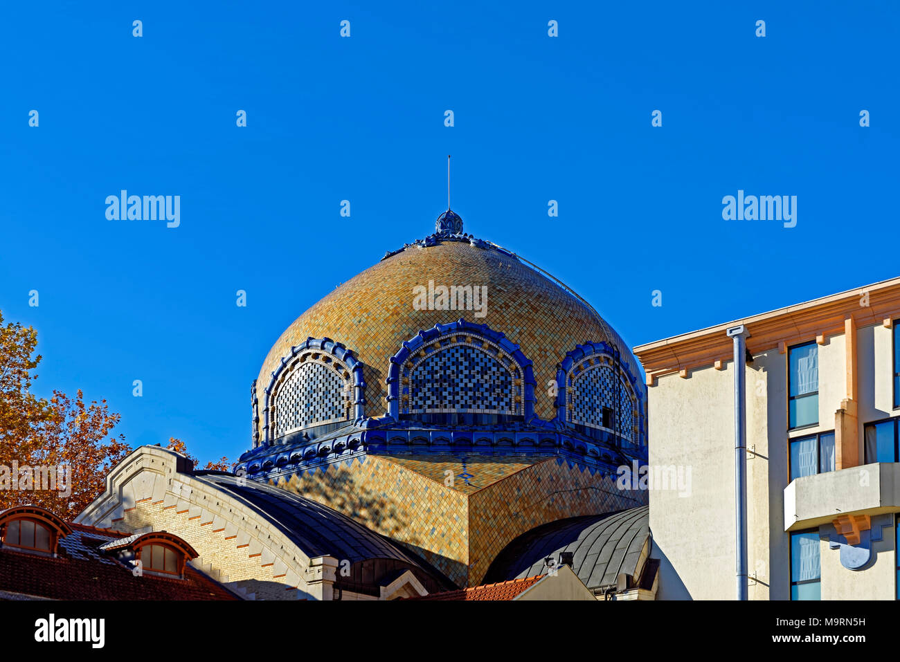 Europe, France, Auvergne, Vichy, avenue Thermale, dome, building, Therme, architecture, detail, building, roofs, historically, health, place of intere Stock Photo