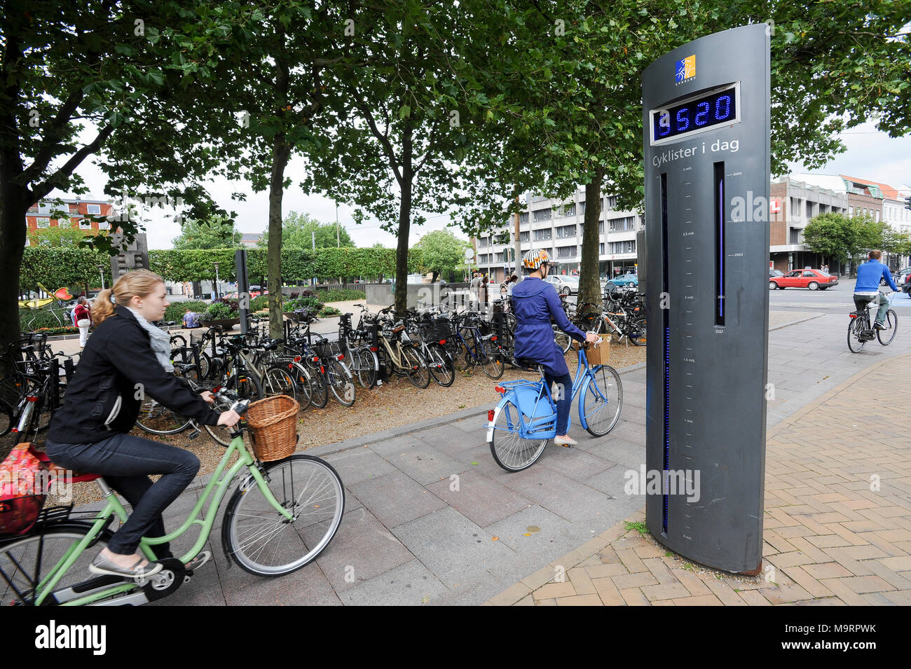 Bicycle counter and bicycle parking in Odense, Denmark. August 21st 2010 © Wojciech Strozyk / Alamy Stock Photo Stock Photo