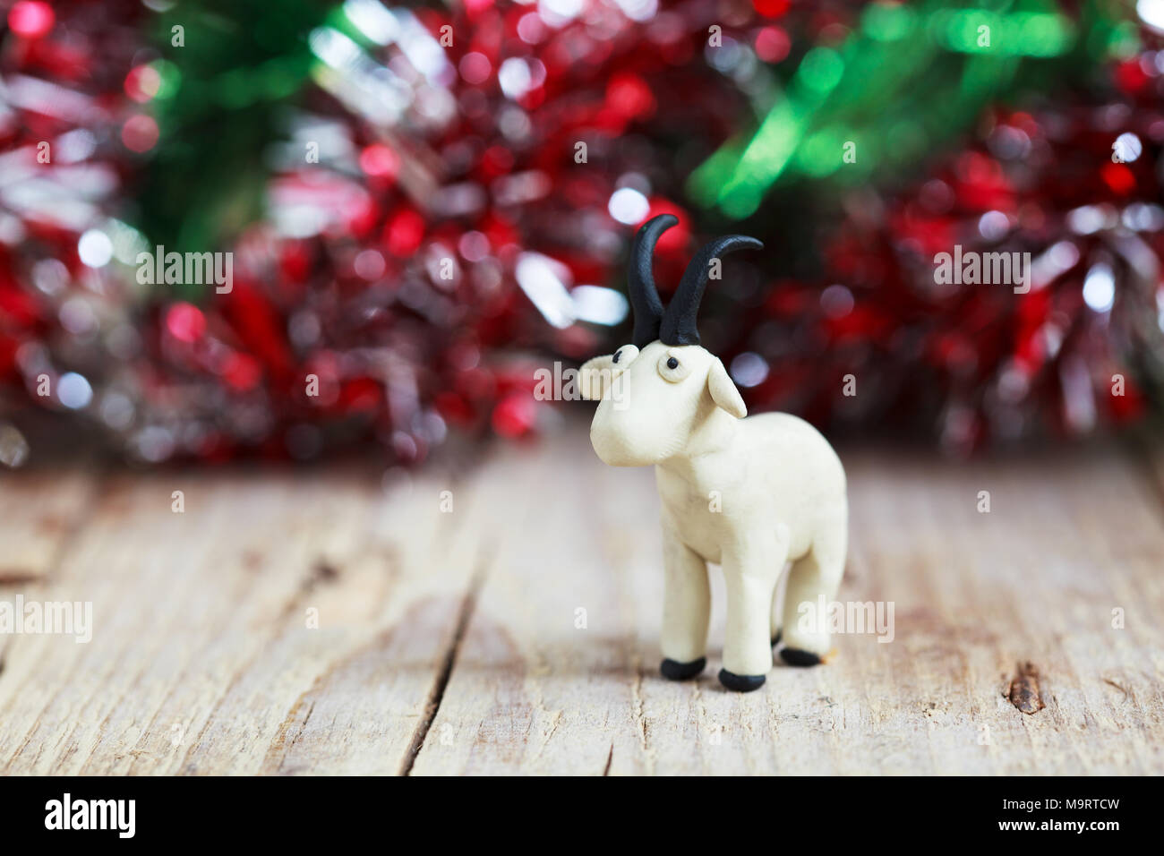 Plasticine world little homemade white goat with black horns and