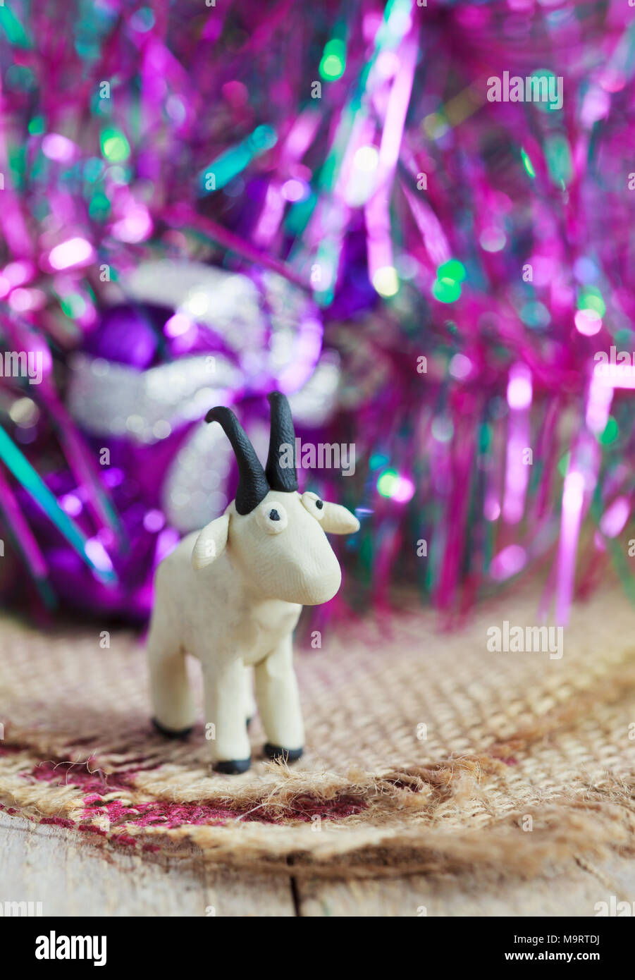 Plasticine world little homemade white goat with black horns and