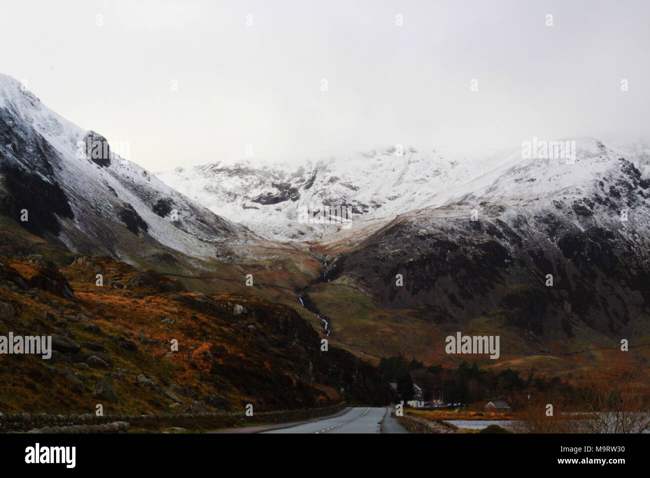Snow on the welsh hills in December Stock Photo