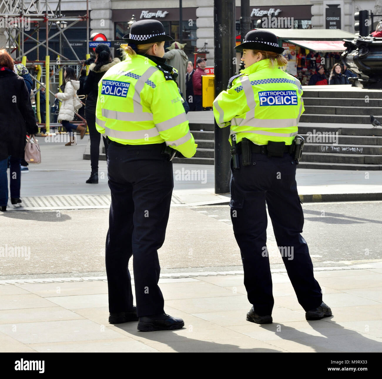 London England UK Two Female Police Officers In Piccadilly Circus 